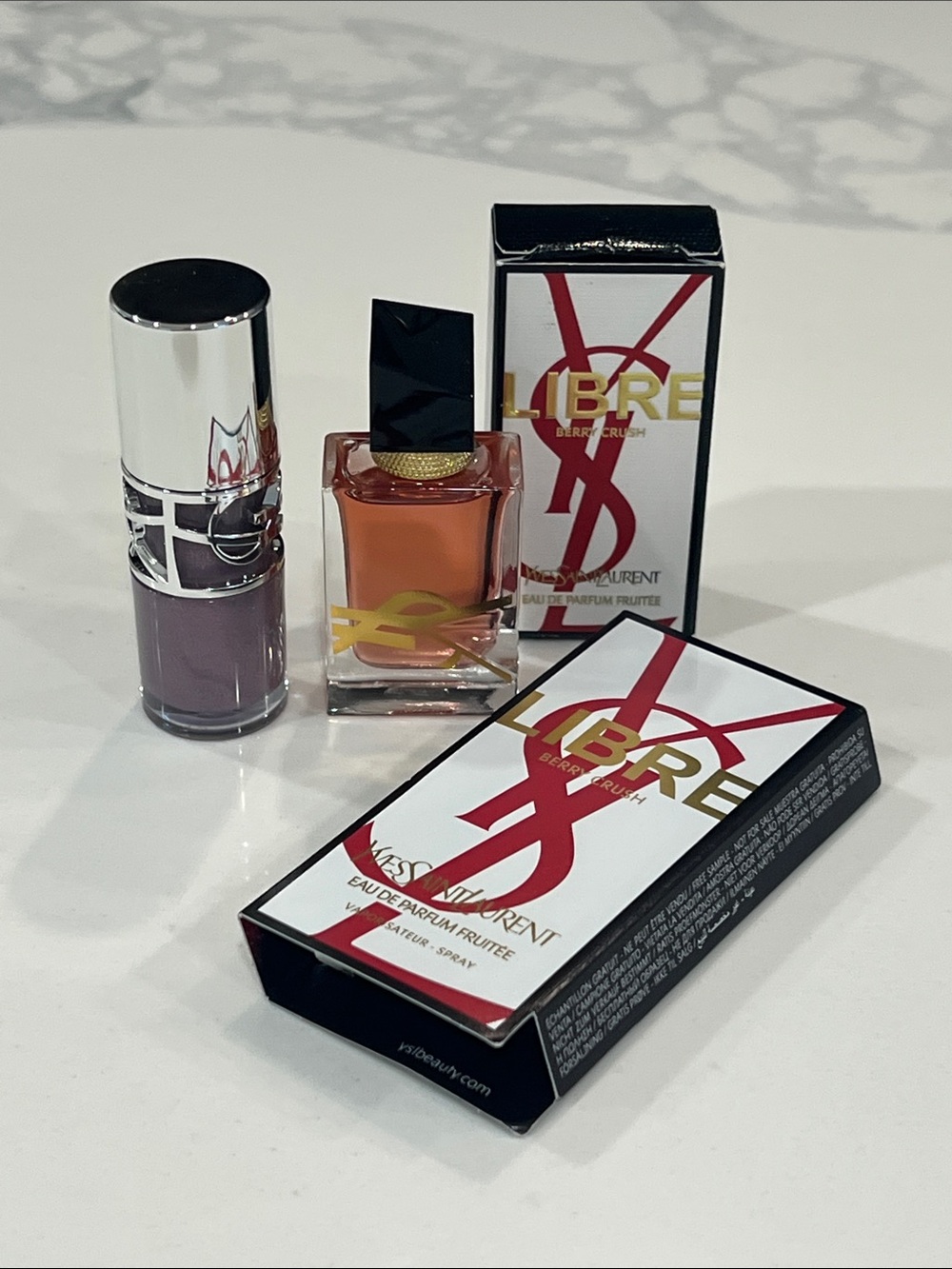 YSL 3pc  Mini Lip Oil Mini Perfume one sample